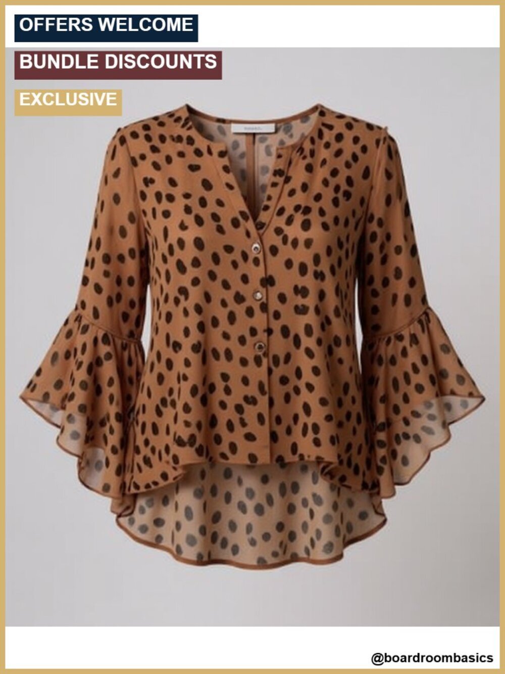 3/4 Sleeve Ruffle Blouse - V-Neck Polyester Top